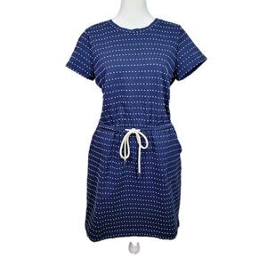 Lou & Grey Navy White Polkadot Drawstring Pocket Dress Womens S Casual Summer